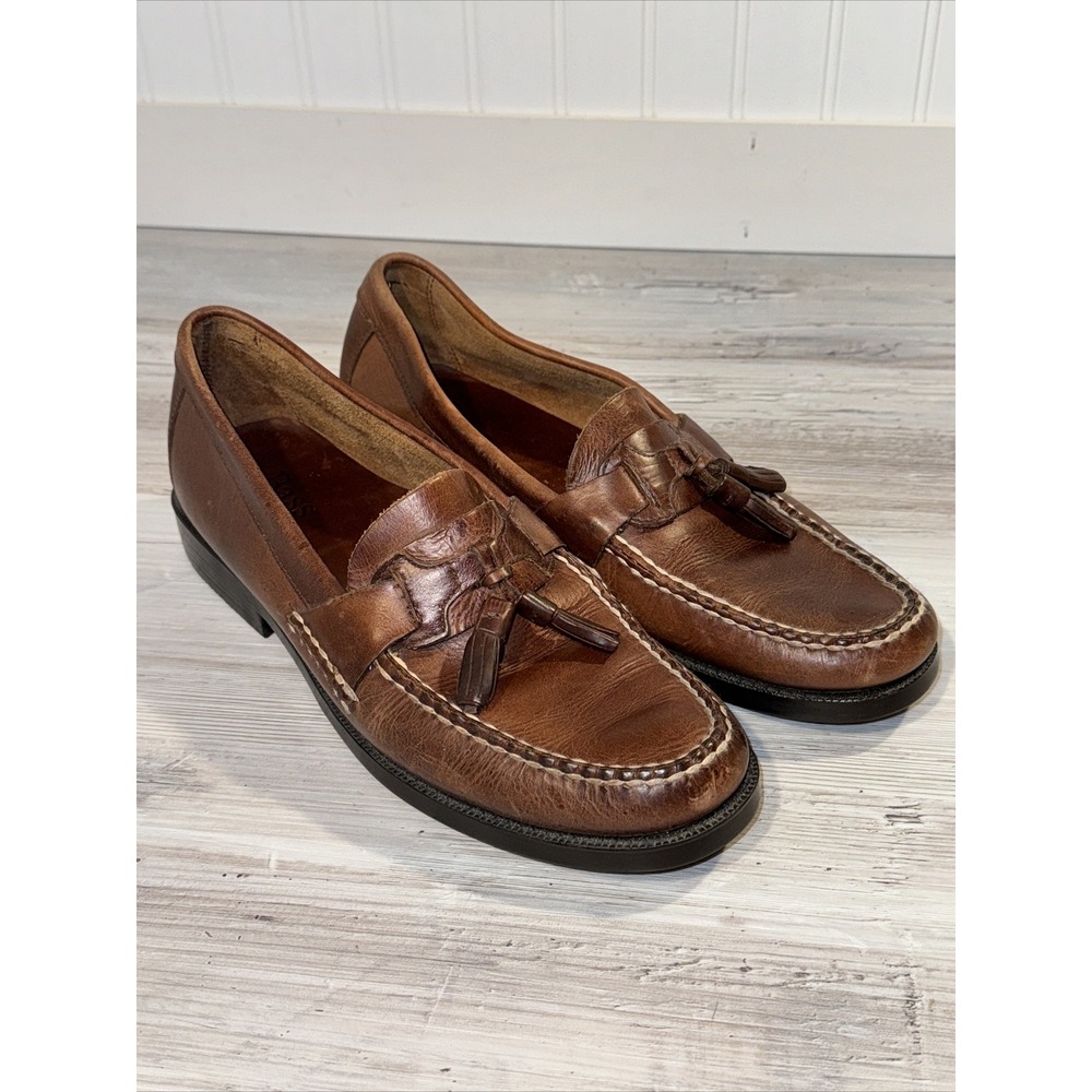 Bass Bennett Mens Sz 10 Shoes Brown Leather Slip On Casual Tassel Penny Loafers